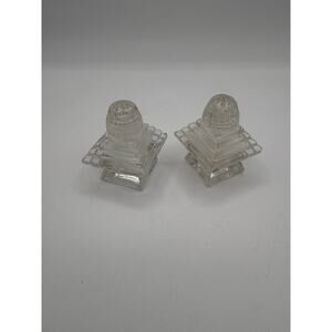 Art Deco Clear Glass Vintage Square Salt & Pepper Shakers
